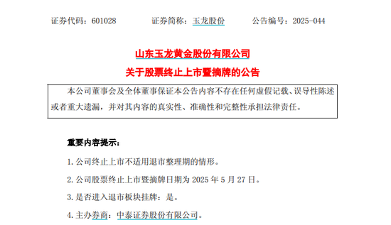 601028，主动退市！下周二摘牌