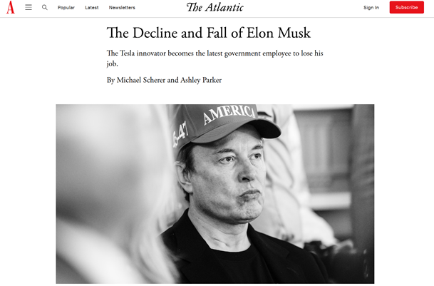 《大西洋月刊》爆马斯克逐渐衰落并淡出美政府，马斯克连发帖文展开攻势
