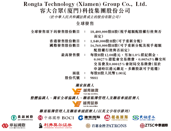 容大科技今起招股，6月10日香港上市，中晟集团等参与基石投资