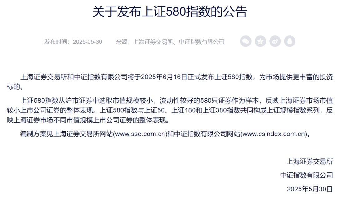 重磅“上新”!上证580指数要来了(附完整名单)