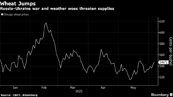 小麦延续涨势 受地缘政治紧张局势和天气风险影响
