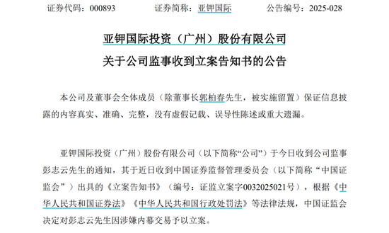 因涉嫌内幕交易，亚钾国际监事被立案调查