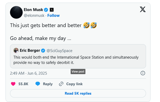 要玩就玩大的？马斯克回击特朗普：SpaceX“龙”飞船将立即退役！