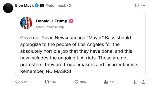 马斯克对特朗普重新示好?深夜连转两条特朗普贴文