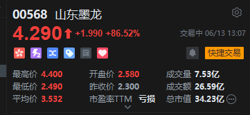 港股山东墨龙午后继续飙升,现涨超86%