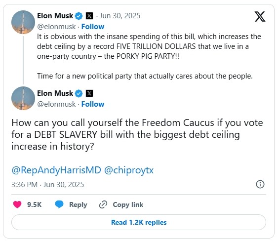 马斯克再度向特朗普支出法案开炮 称支持者将在初选中“付出代价”