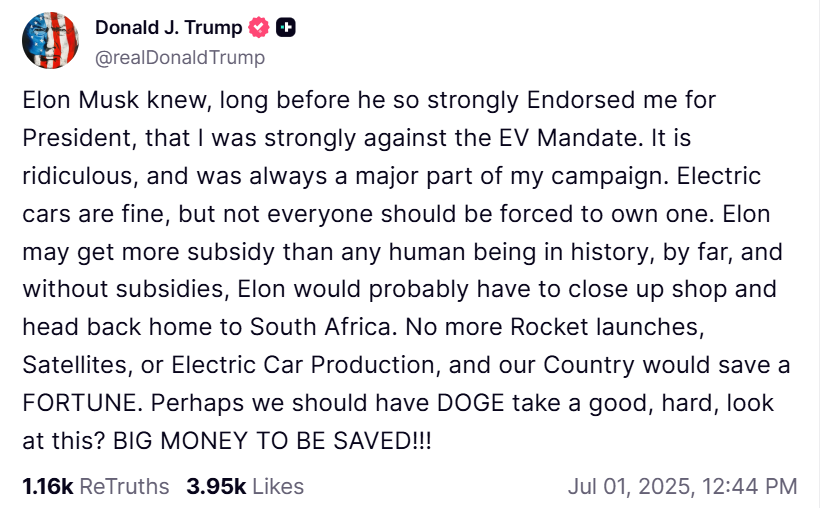 马斯克-特朗普“口水战”全面升级：恶毒互撕、言论充满火药味！