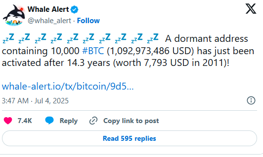 近7800美元变成11亿！比特币社区沸腾：沉寂14年的钱包苏醒了……