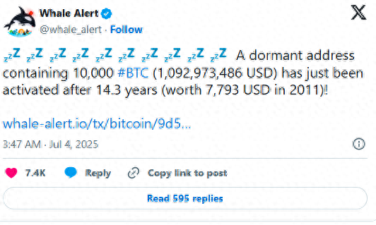 7800美元变成近11亿！比特币社区沸腾：沉寂14年的钱包苏醒了……