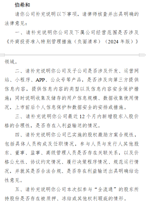 伯希和赴港上市收到证监会反馈：需说明是否涉及外商投资负面清单等问题