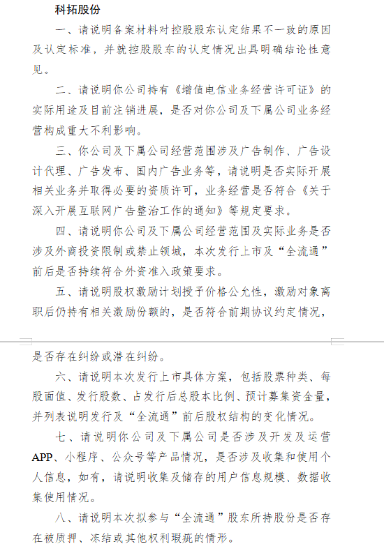 科拓股份赴港上市收到证监会备案反馈 需说明控股股东认定、业务资质及股权激励情况
