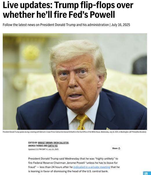 特朗普与鲍威尔矛盾升级 解雇争端外再爆一大隐忧