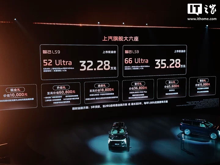 上市权益价 32.28 万元起、搭载恒星超级增程系统,智己 LS9 大六座 SUV 上市