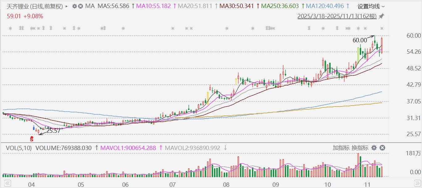 A股异动丨锂矿概念强势，天齐锂业逼近涨停