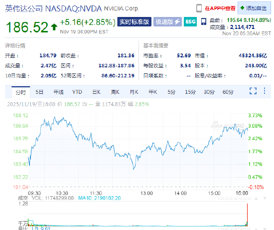 英伟达人工智能芯片销售额 “破纪录”，盘前涨5%