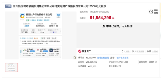 黄河财险遇价值迷思:1.25亿股股权二度流拍,评估价打7折仍难觅买家