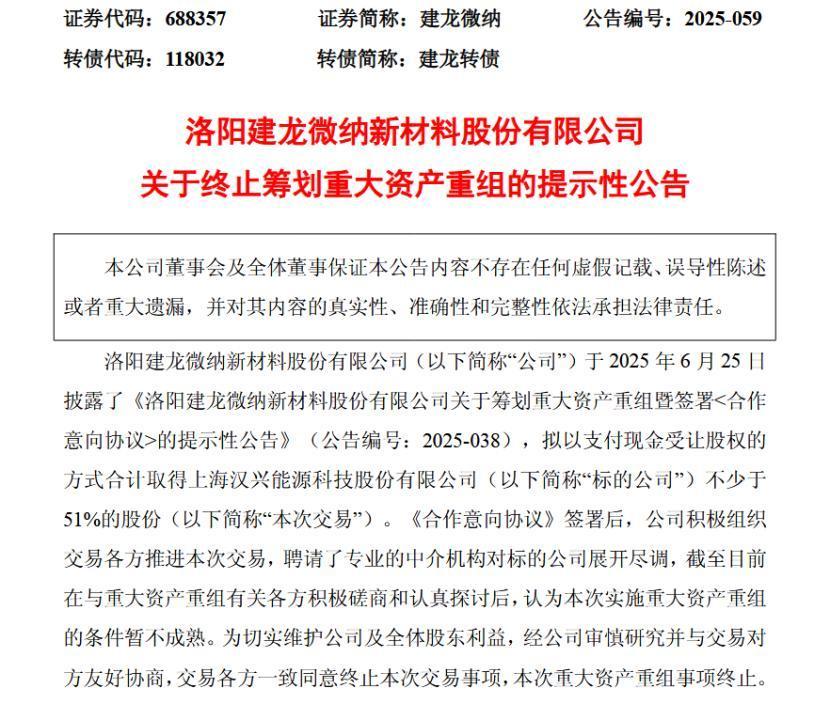重大资产重组变全面战略合作 建龙微纳终止收购汉兴能源不少于51%股份