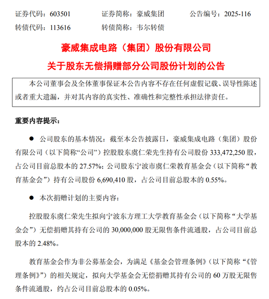 刚刚！捐了36亿股票